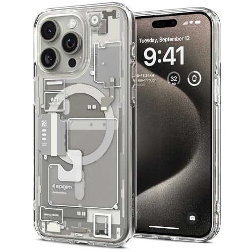 Spigen für iPhone 15 Pro Max Ultra Hybrid MagFit Hülle [Anti-Yellowing] Case Handyhülle Transparent Dünn Slim Kompatibel mit MagSafe -Zero One Natural Titanium