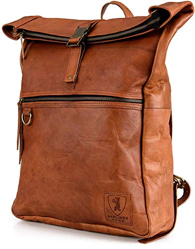 Berliner Bags Vintage Rucksack Utrecht XL aus Leder, Fahrradrucksack mit Laptopfach für Damen und Herren - Braun