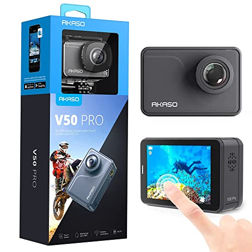 AKASO Action Cam 4K 30FPS Action Kamera 20MP WiFi mit Touchscreen EIS 40M unterwasserkamera mit Sprachsteuerung Fernbedienung Zubehör Kit Sportkamera (V50 Pro)