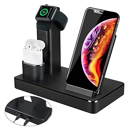 3 in 1 Ladestation Stand für Apple Watch AirPods iPhone, Aluminium Induktive Qi Ladestation, 7.5W Fast Wireless Charger für iPhone X/XS/Max/XR/8/Plus, 10W Induktions Ladegerät für Samsung