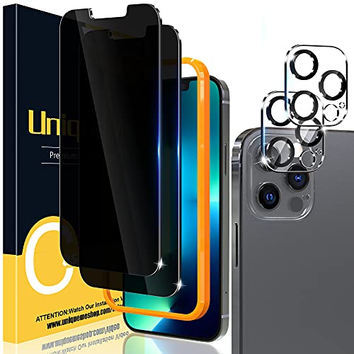 UniqueMe [2+2 Pack] Sichtschutz Kompatibel mit iPhone 13 Pro Max (6.7 Zoll) Schutzfolie und Kamera Schutzglas,[Anti-Spähen] Anti-Spy Folie,Glas Displayschutz mit Installationswerkzeug