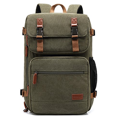 CoolBELL 17,3 Zoll umwandelbar Laptop Rucksack mit USB Anschluss Schulrucksack Mehrzweck Business Messenger Bag/Umhängetasche Travel Backpack Laptop Tasche für Herren/Damen/Uni Studenten(Canvas Grün)