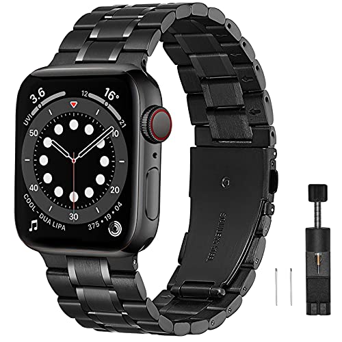 HEKAI Armband Kompatibel mit Apple Watch Armband 44mm 45mm 49mm 42mm Metall, Verstellbare Edelstahl Ersatzbänder für die iWatch Serie Ultra 8/7/6/5/4/3/2/1,SE(42mm 44mm, Schwarz)