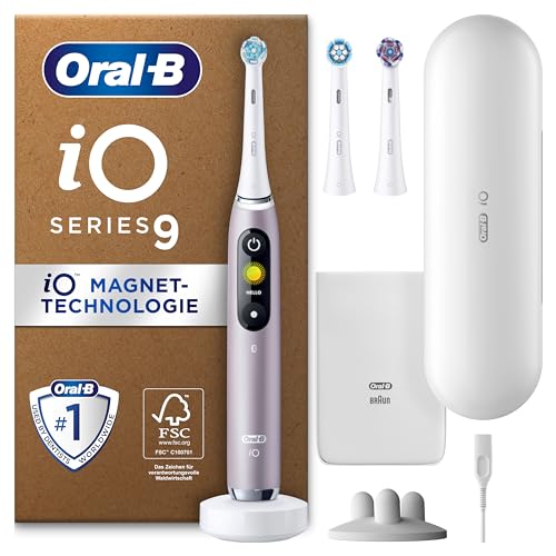 Oral-B iO Series 9 Plus Edition Elektrische Zahnbürste/Electric Toothbrush, PLUS 3 Aufsteckbürsten inkl. Whitening, Magnet-Etui, 7 Putzmodi, recycelbare Verpackung, Geschenk Mann/Frau, rose