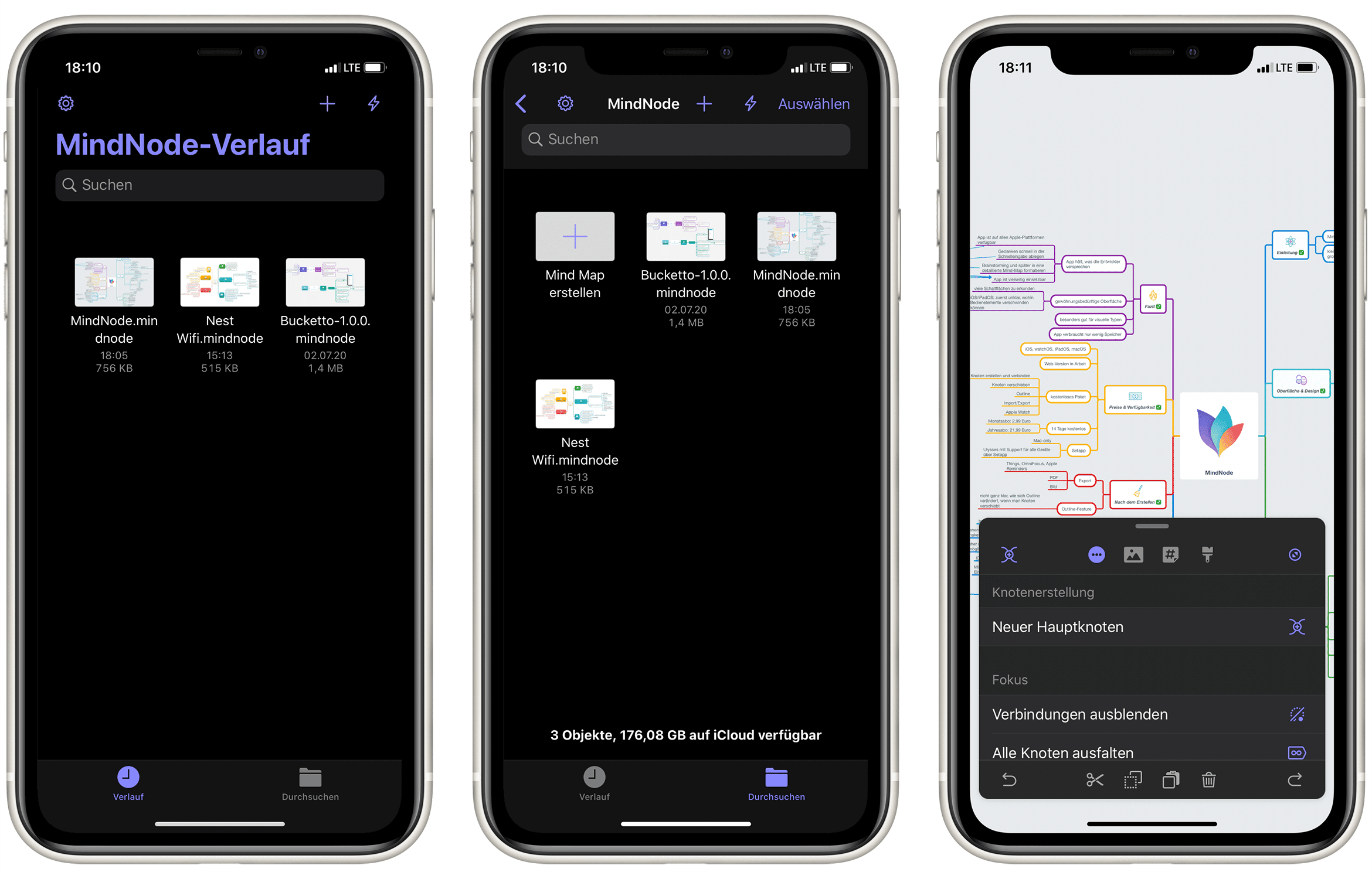 MindNode Oberfläche iPhone