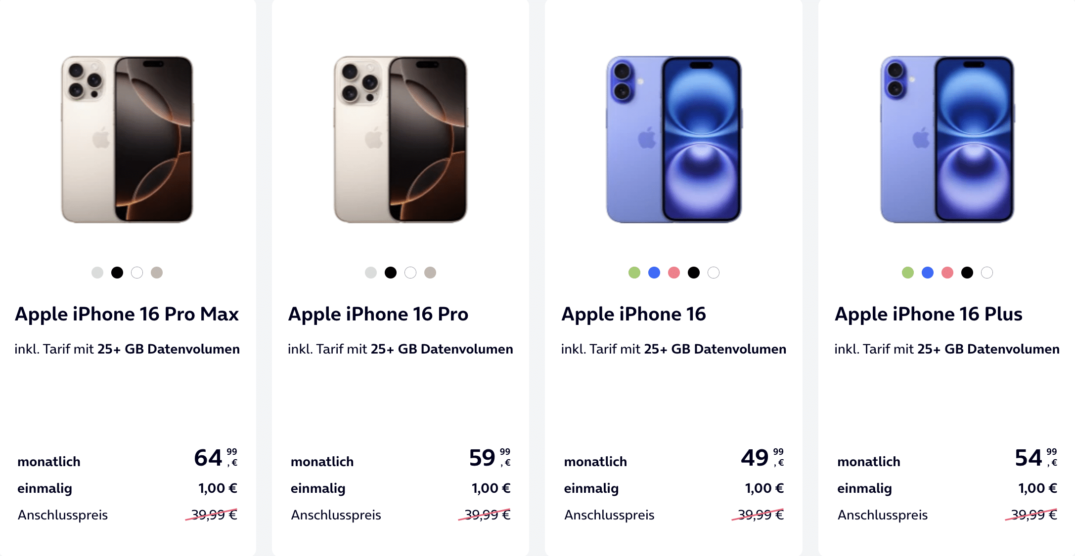 iPhone 16 und iPhone 16 Pro bei o2 im Preisüberblick